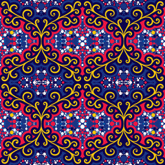 Abstract seamless pattern with floral motifs.
