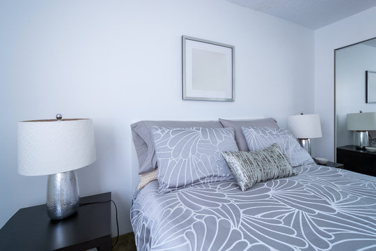 Modern bright bedroom interior design.