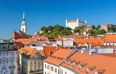 Fototapeta na wymiar View on old town in Bratislava city,castle and Saint Martin cathedral,Bratislava,Slovakia