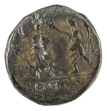 Roman Republic Coin. Ancient Roman silver denarius of the family Cornelia. Reverse.