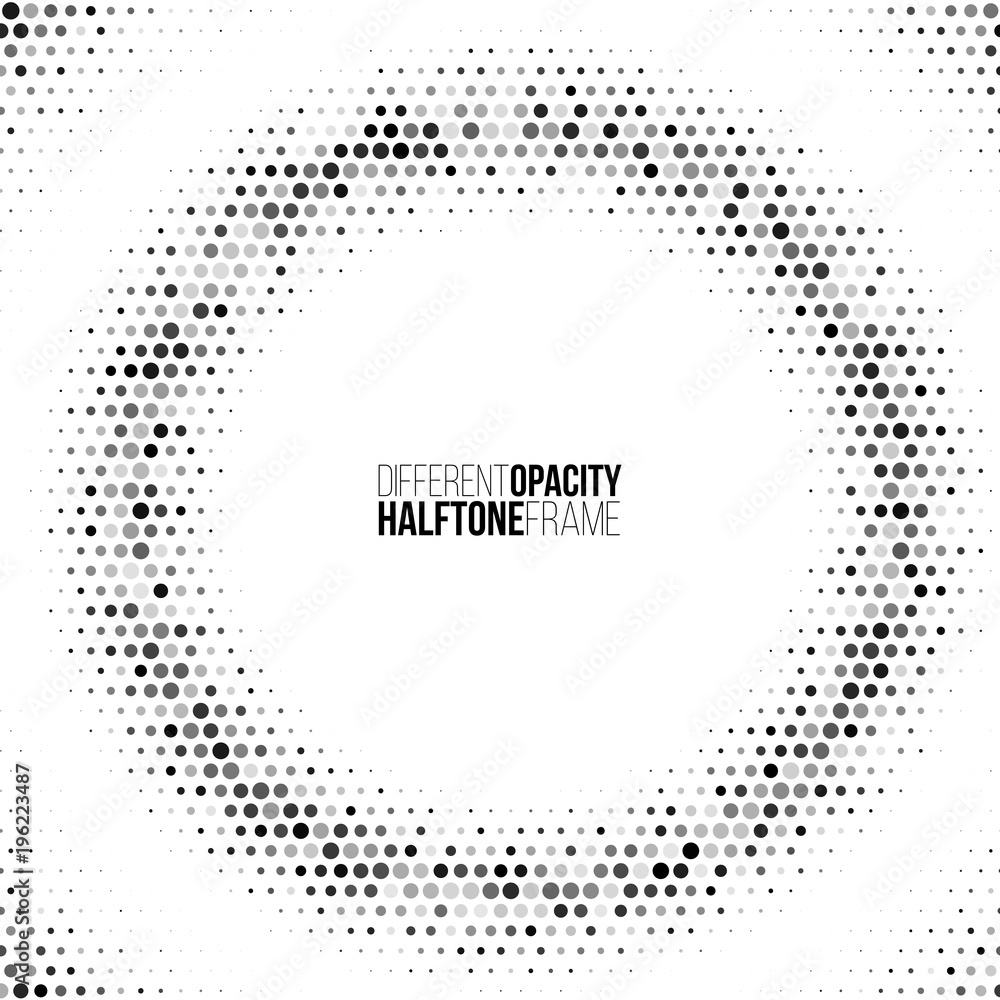 Poster halftone frame with different opacity dots. vector design element. one click to change color.