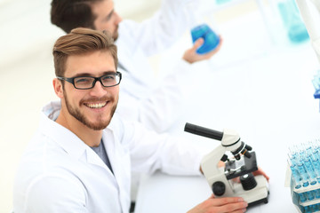 closeup. a biologist working in the laboratory