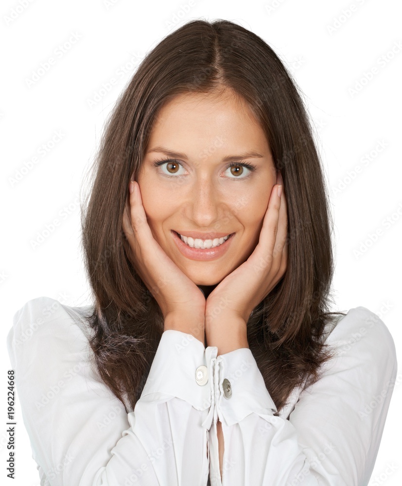 Wall mural beautiful young woman in casual attire