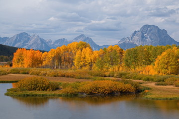 Fototapeta na wymiar View of Mount Moran from Jenny Lake in Wyoming in the USA 
