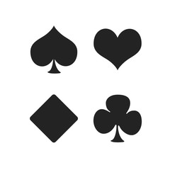 Playing card spade, heart, club, diamond suit flat icon for apps and websites Symbol Set