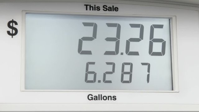 Digital readout at a gas station pump.
