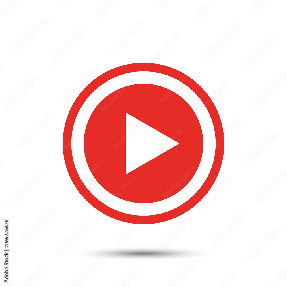 Aufkleber red play button icon in flat style with shadow