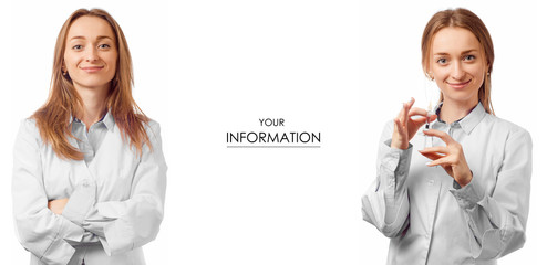 Woman doctor in medical gown with syringe health medicine set pattern