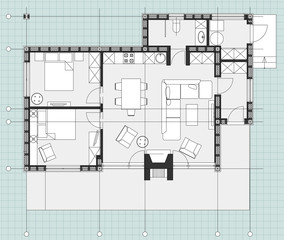 Standard living room furniture symbols set