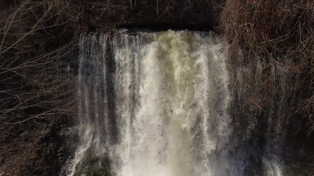 4k Aerial Winter Tennessee Waterfall 004 Pull Back Wide