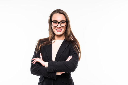 Business Woman Portrait Crossed Arms Isolated On White Background