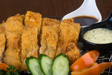 japanese cuisine. fried chicken on the background