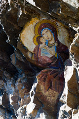 rock painting of virgin mary and jesus near osgovo monastery, former yugoslavian republic of macedonia © Nikolai Link