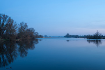 View at old Suederelbe at calm evening. Long exposure.