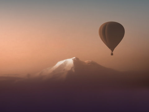 dream journey hot air balloon floating over the mountains