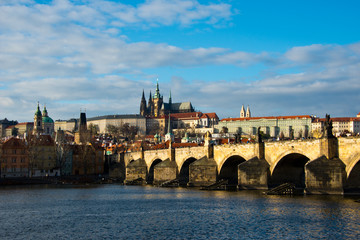 Fototapeta na wymiar cityscape of czech capital prague with hradschin castle, charles bridge and river vlatva