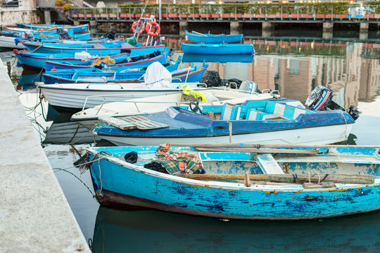 Colorful boats in the evening time.
