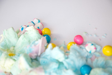 Fluffy cotton candy and gumballs