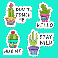 set of isolated stickers with cactus - vector illustration, eps

