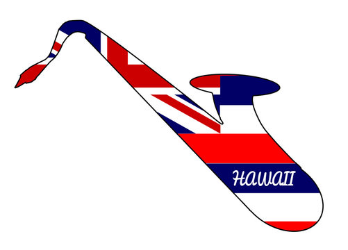 Saxophone Silhouette With Hawaii State Flag Text