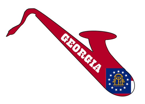 Saxophone Silhouette With Georgia State Flag Text