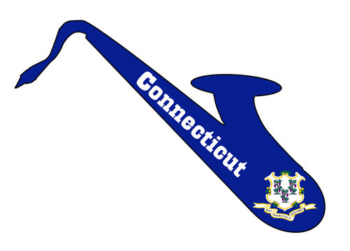Saxophone Silhouette With Connecticut State Flag