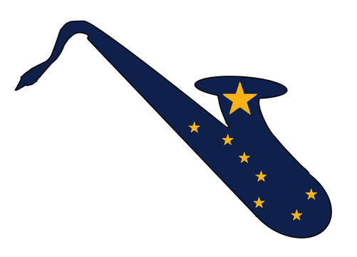 Saxophone Silhouette With Alaska State Flag