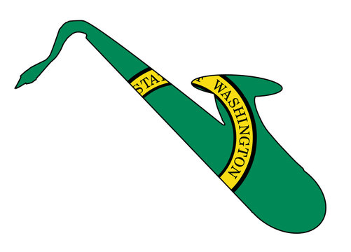 Saxophone Silhouette With Washington State Flag