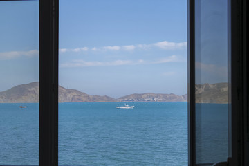 Beautiful view of the yacht from the window