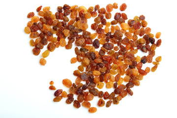 Placer of brown raisins, dried grapes.