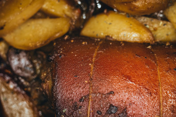 Roulade of bacon with mushrooms and potatoes