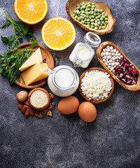 Set of food that is rich in calcium. 