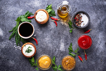 Obraz na płótnie Canvas Set of different sauces and spices