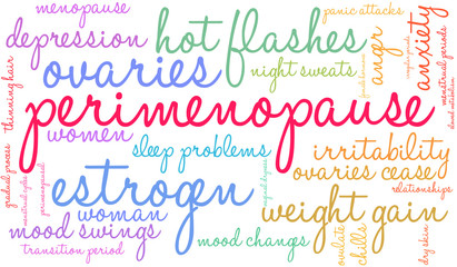 Perimenopause Word Cloud on a white background. 