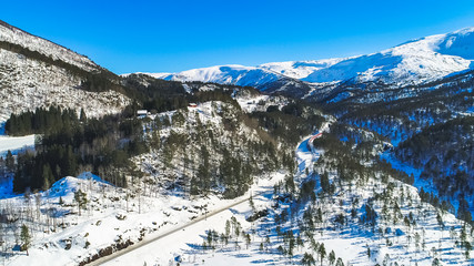 Train Oslo - Bergen in mountains. Hordaland, Norway.