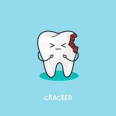 Cracked tooth icon. Illustration for children dentistry. Oral hygiene, teeth cleaning.