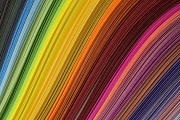 Multicolored quilling paper curved stripes forming a bright background. quilling rainbow colors, close-up, Colorful abstract lines for background. 