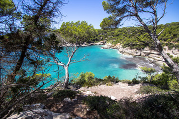 Panorama view of Cala Mitjana, Menorca, Spain