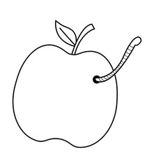 apple fruit with a worm icon over white background, vector illustration
