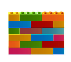Colorful wall of Lego. 3D Lego. Constructor. Building blocks toys. Colorful building blocks toys. Isolated on white background. Vector illustration Eps10 file