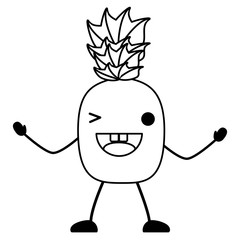 kawaii pineapple wiking an eye over white background, vector illustration