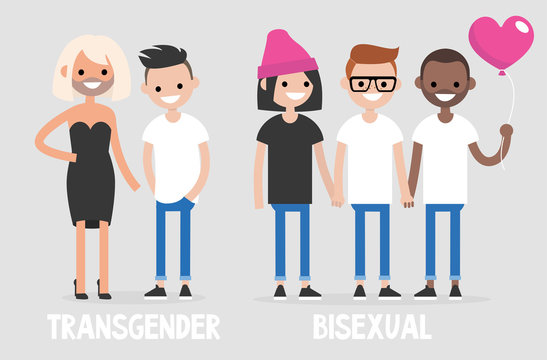 Different types of sexuality: Transgenders and Bisexuals. LGBTQ community. Concept. Flat editable vector illustration, clip art