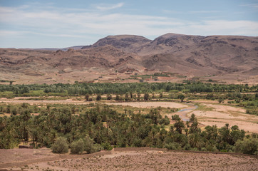 View of canyon of  Asif Ounila river near Kasbah Ait Ben Haddou in the Atlas Mountains of Morocco