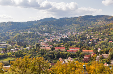 Banska Stiavnica autumn townscape in Slovakia.