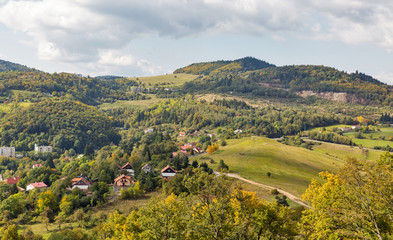 Banska Stiavnica autumn townscape in Slovakia.