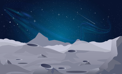 Vector illustration of Moon landscape background with beautiful night sky.