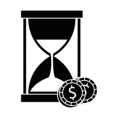 hourglass time with coins vector illustration design