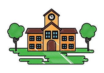school building and trees icon over white background, colorful design. vector illustration