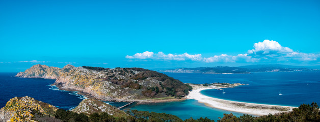 Islas Cies, Vigo, Spain. Vigo estuarys greatest treasure. Galicia.  Island connected by beach Playa...