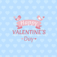 Vector illustration of Valentine s Day day greeting card with text and lovely birds in blue and pink colors.